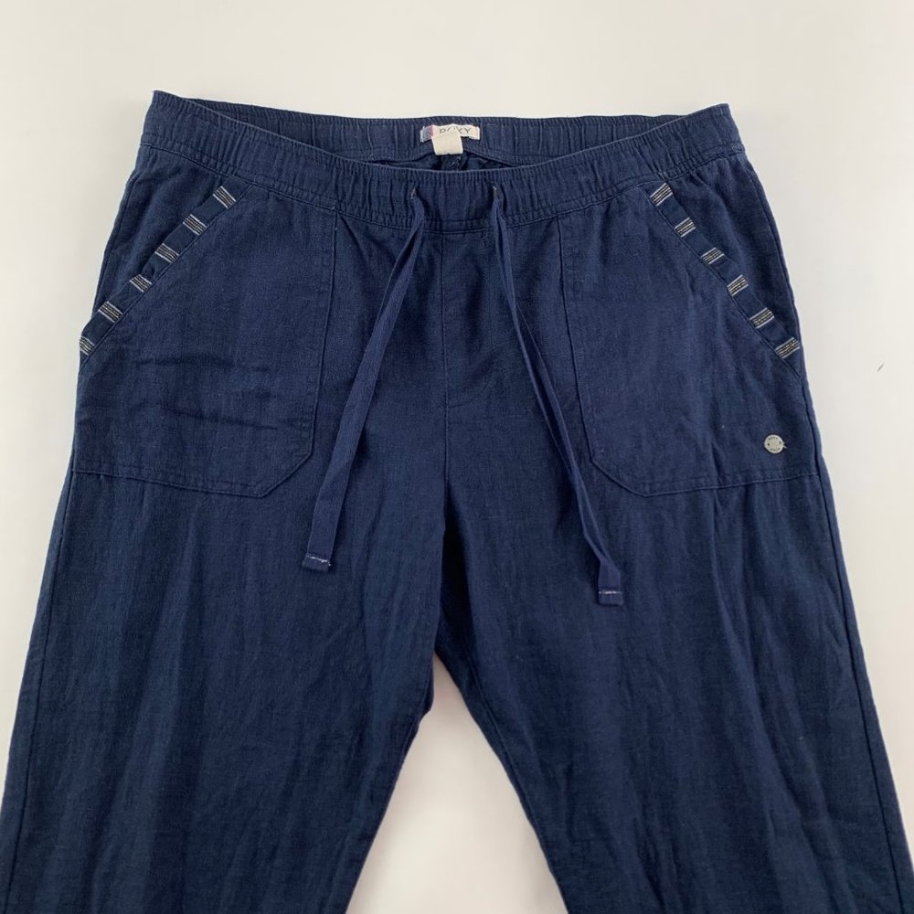 Roxy Navy Linen Blend Roll Cuff Lounge Pant M - Picture 3 of 7